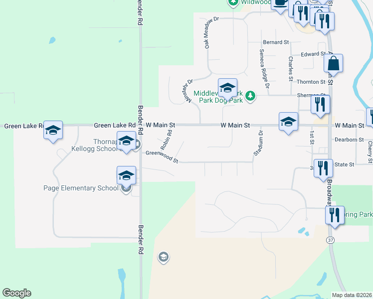 map of restaurants, bars, coffee shops, grocery stores, and more near 211 Meadowlark in Middleville
