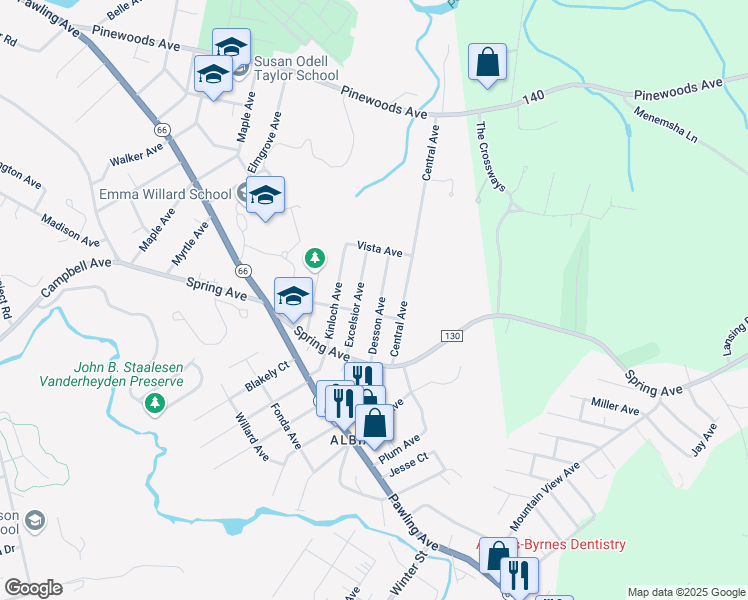 map of restaurants, bars, coffee shops, grocery stores, and more near 48 Desson Avenue in Troy