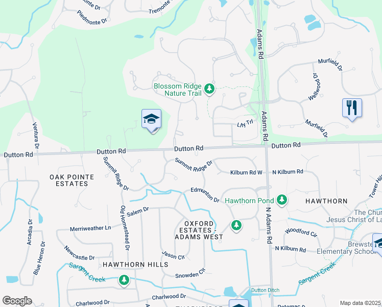 map of restaurants, bars, coffee shops, grocery stores, and more near 1995 Heritage Hill Court in Rochester Hills