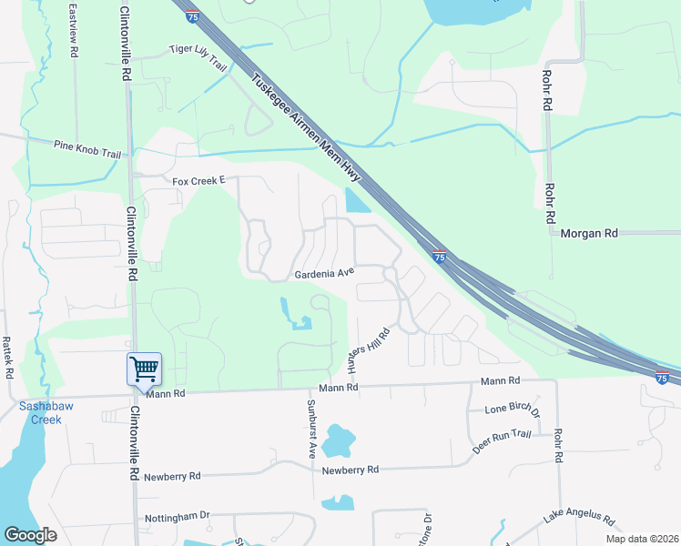 map of restaurants, bars, coffee shops, grocery stores, and more near Gardenia Avenue in Independence charter Township