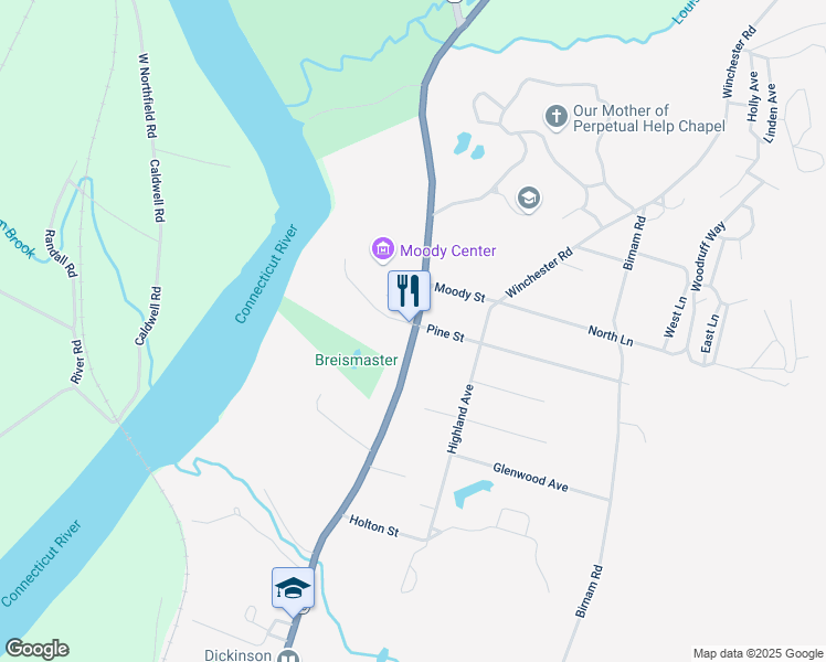 map of restaurants, bars, coffee shops, grocery stores, and more near 194 Main Street in Northfield