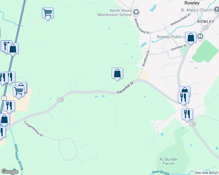map of restaurants, bars, coffee shops, grocery stores, and more near 137 Haverhill Street in Rowley