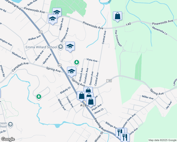 map of restaurants, bars, coffee shops, grocery stores, and more near 48 Desson Avenue in Troy