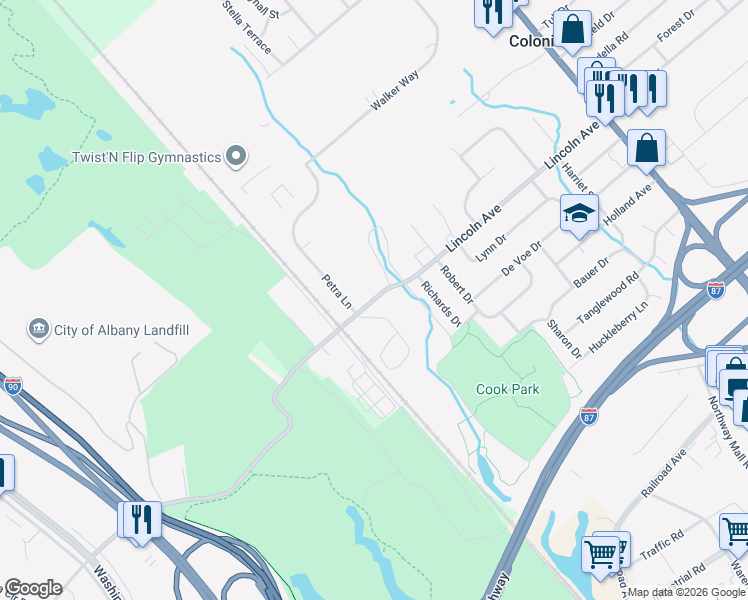map of restaurants, bars, coffee shops, grocery stores, and more near 134 Lincoln Avenue in Albany