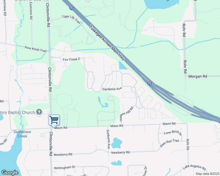 map of restaurants, bars, coffee shops, grocery stores, and more near Gardenia Avenue in Independence charter Township