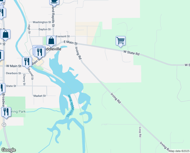 map of restaurants, bars, coffee shops, grocery stores, and more near 217 Irving Road in Middleville