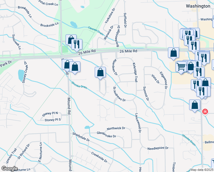 map of restaurants, bars, coffee shops, grocery stores, and more near 56496 Chesapeake Trail in Macomb County