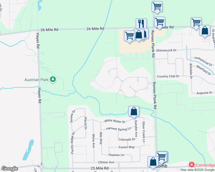 map of restaurants, bars, coffee shops, grocery stores, and more near 16086 Via Colico in Macomb