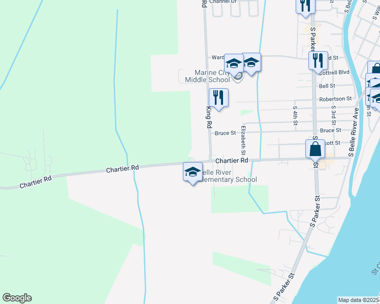map of restaurants, bars, coffee shops, grocery stores, and more near 2240 Chartier Road in Marine City