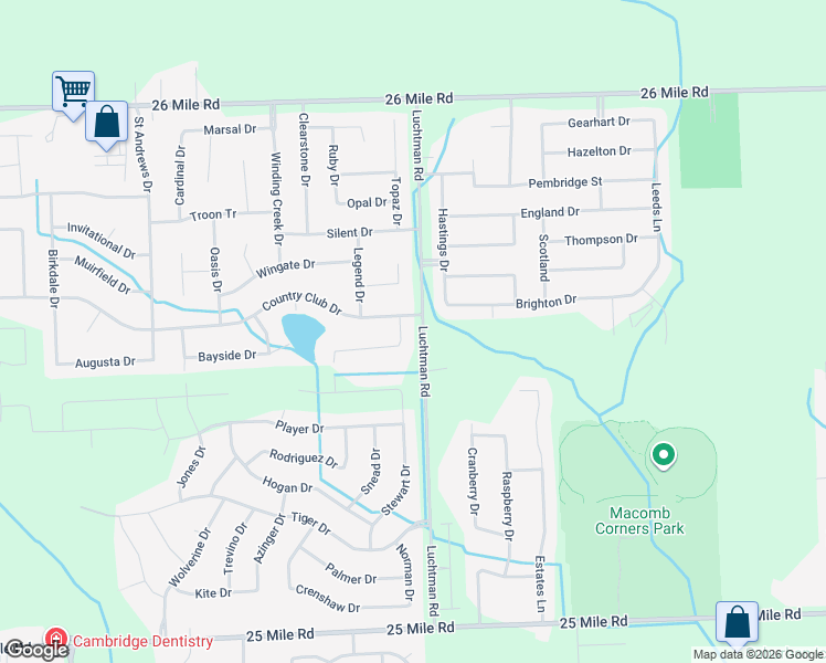 map of restaurants, bars, coffee shops, grocery stores, and more near 56050 Luchtman Road in Macomb