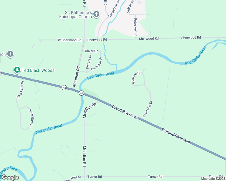 map of restaurants, bars, coffee shops, grocery stores, and more near 45 East Grand River Avenue in Williamston