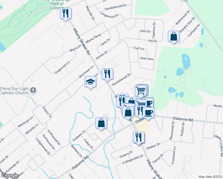 map of restaurants, bars, coffee shops, grocery stores, and more near 512 Shaker Road in Albany