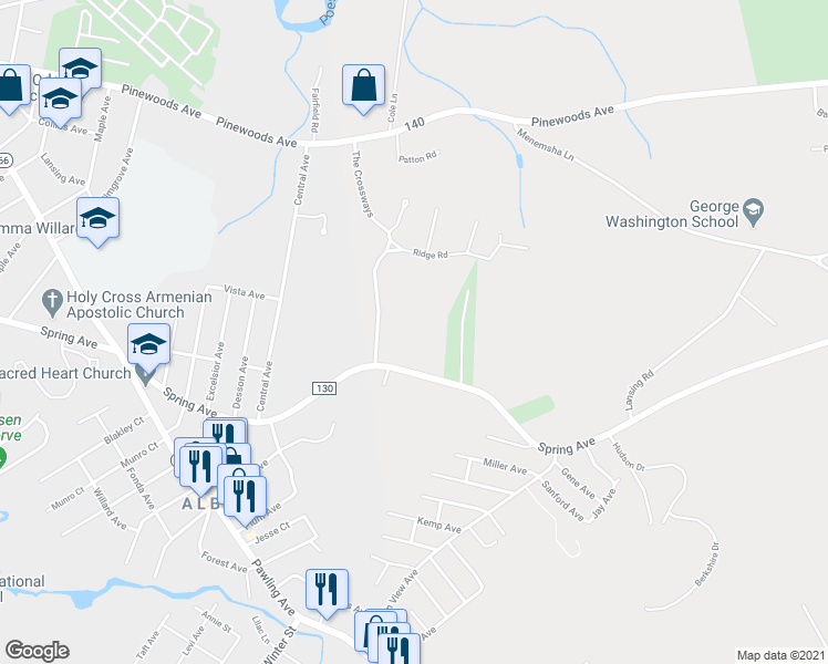 map of restaurants, bars, coffee shops, grocery stores, and more near 940 Spring Avenue in Troy