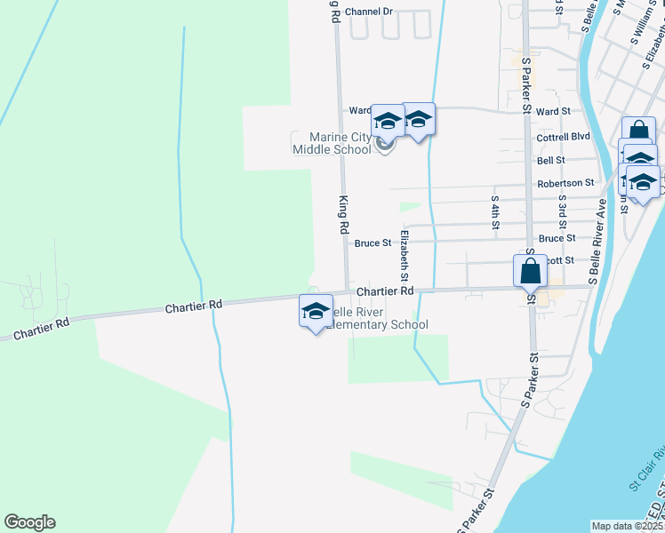 map of restaurants, bars, coffee shops, grocery stores, and more near 2240 Chartier Road in Marine City