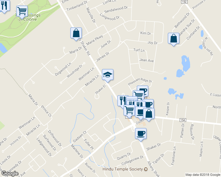 map of restaurants, bars, coffee shops, grocery stores, and more near 570 Shaker Road in Albany