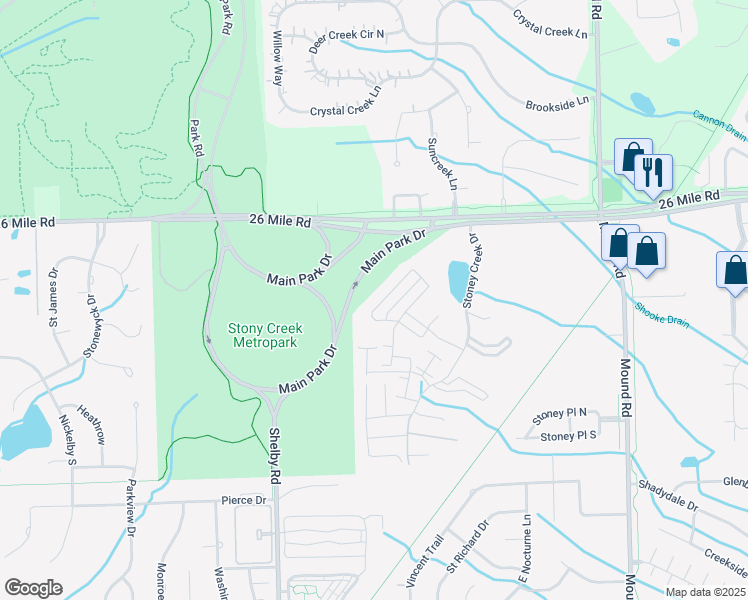 map of restaurants, bars, coffee shops, grocery stores, and more near 56759 Longhorn Drive in Macomb County