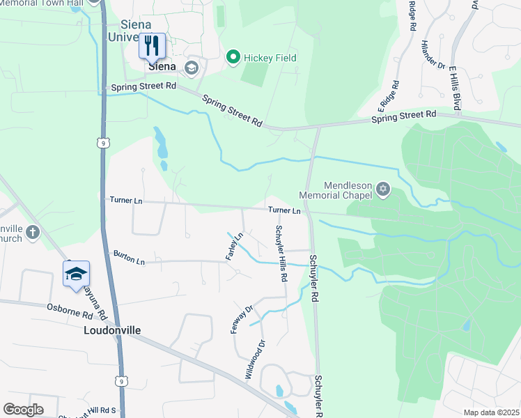 map of restaurants, bars, coffee shops, grocery stores, and more near 40 Turner Lane in Loudonville