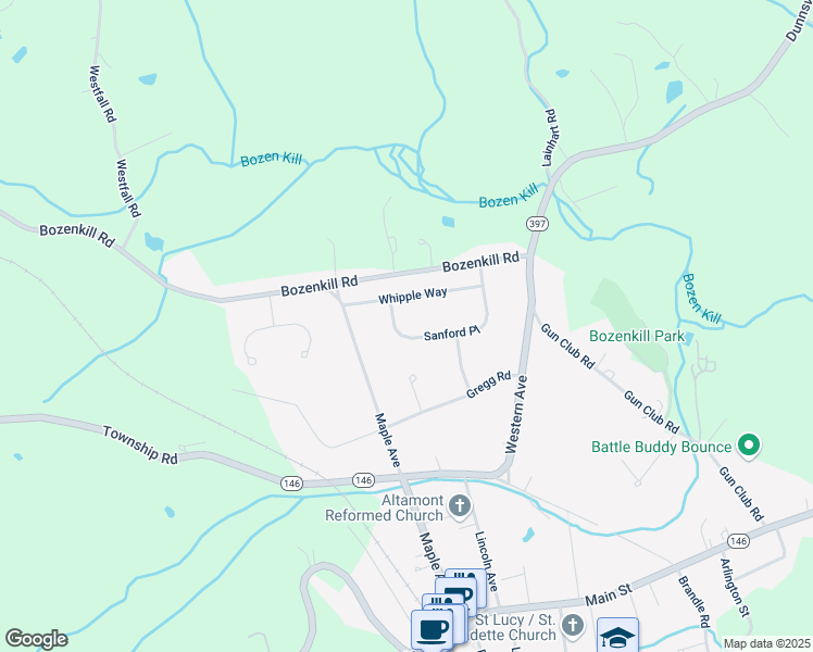 map of restaurants, bars, coffee shops, grocery stores, and more near 35 Whipple Way in Altamont