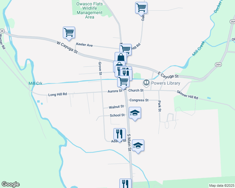 map of restaurants, bars, coffee shops, grocery stores, and more near 7 Aurora Street in Moravia