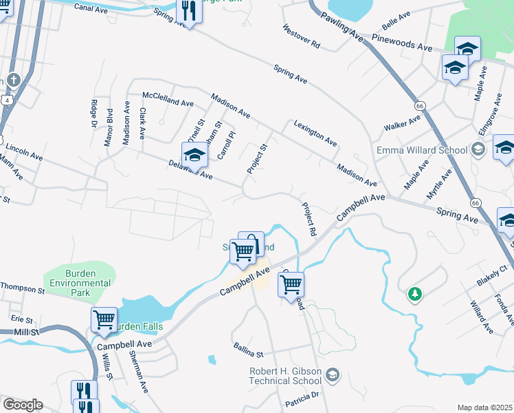 map of restaurants, bars, coffee shops, grocery stores, and more near 632 Griswold Heights in Troy