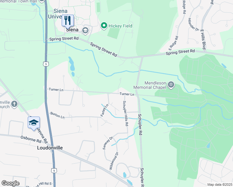 map of restaurants, bars, coffee shops, grocery stores, and more near 40 Turner Lane in Loudonville