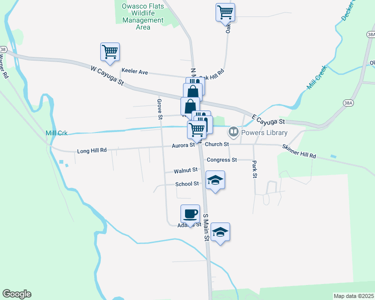map of restaurants, bars, coffee shops, grocery stores, and more near 7 Aurora Street in Moravia