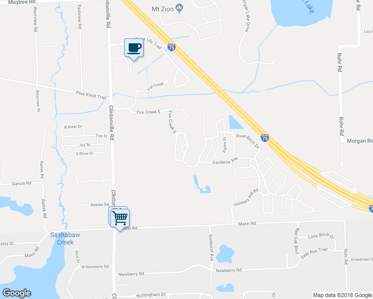 map of restaurants, bars, coffee shops, grocery stores, and more near Crimson King Circle in Independence Township