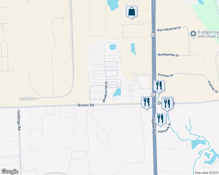 map of restaurants, bars, coffee shops, grocery stores, and more near 1-43 Cardinal Hill Drive in Orion charter Township