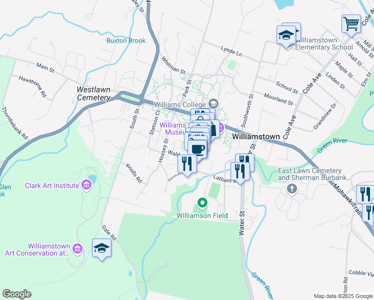 map of restaurants, bars, coffee shops, grocery stores, and more near 10 Morley Drive in Williamstown