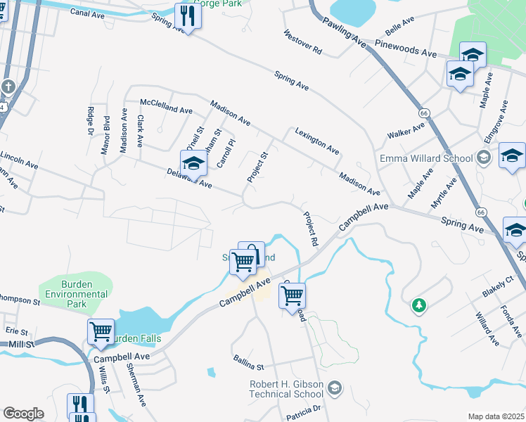 map of restaurants, bars, coffee shops, grocery stores, and more near 632 Griswold Heights in Troy