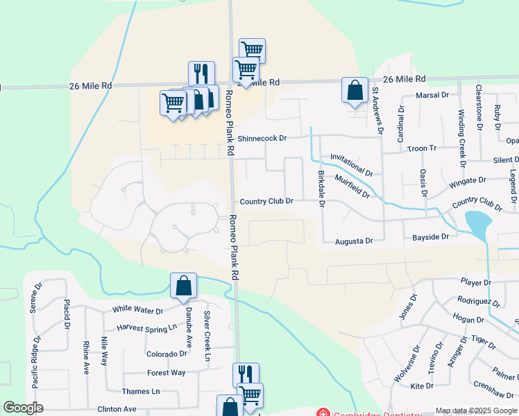map of restaurants, bars, coffee shops, grocery stores, and more near 16809 Country Club Drive in Macomb