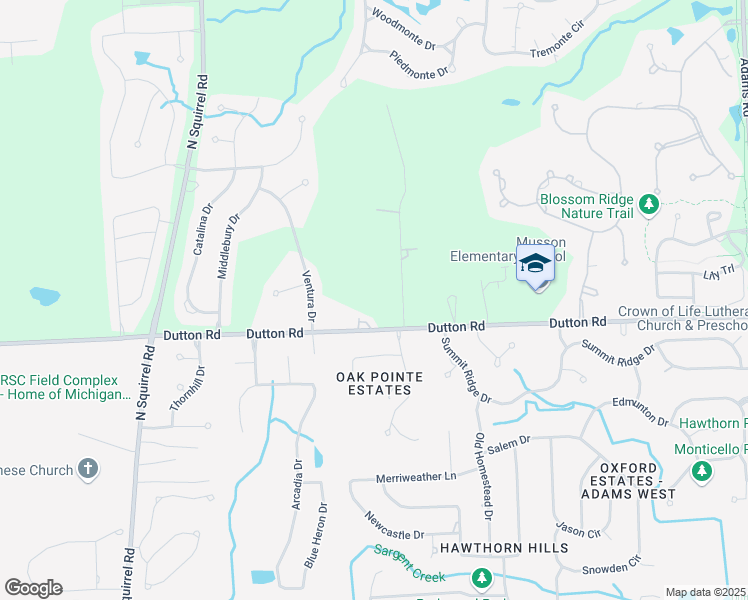 map of restaurants, bars, coffee shops, grocery stores, and more near 3950 Dutton Road in Rochester Hills