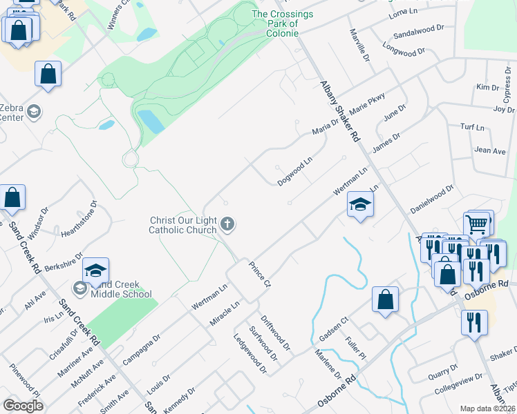 map of restaurants, bars, coffee shops, grocery stores, and more near 1A Maria Drive in Albany