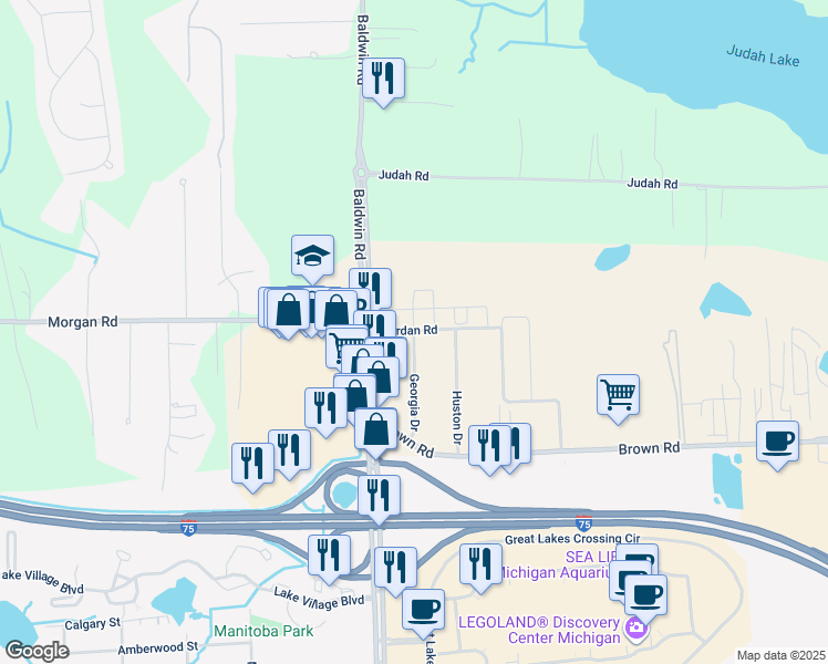 map of restaurants, bars, coffee shops, grocery stores, and more near 4711 Georgia Drive in Orion charter Township