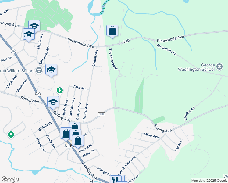 map of restaurants, bars, coffee shops, grocery stores, and more near 10 The Crossways in Troy