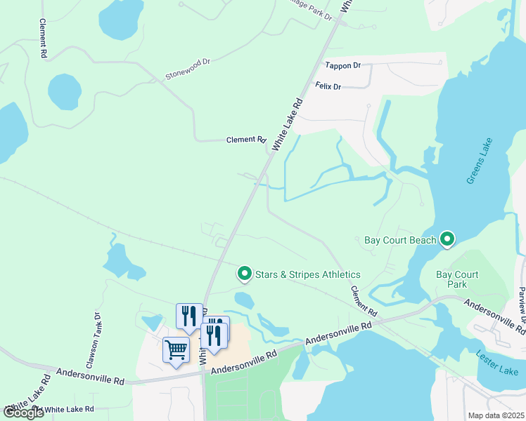 map of restaurants, bars, coffee shops, grocery stores, and more near 7442 Clement Road in Independence charter Township