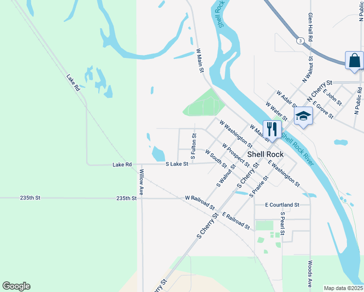 map of restaurants, bars, coffee shops, grocery stores, and more near 400-498 South Albright Street in Shell Rock