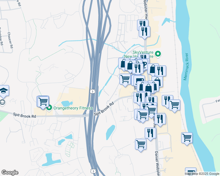 map of restaurants, bars, coffee shops, grocery stores, and more near 11 Newcastle Drive in Nashua