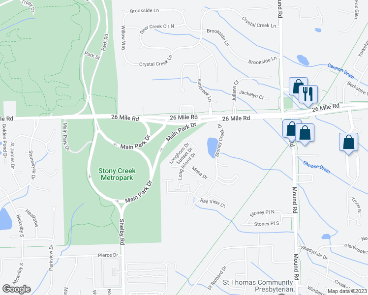 map of restaurants, bars, coffee shops, grocery stores, and more near 56688 Longhorn Drive in Utica