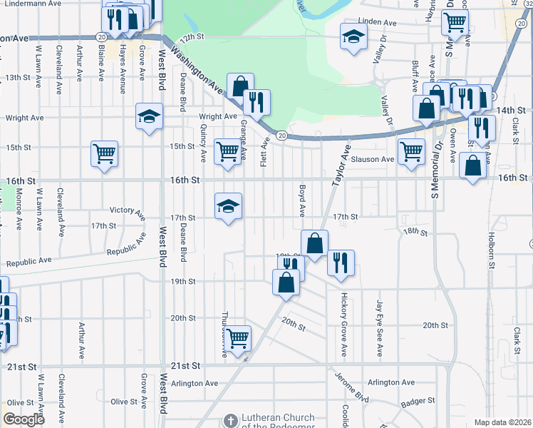map of restaurants, bars, coffee shops, grocery stores, and more near 2522 17th Street in Racine