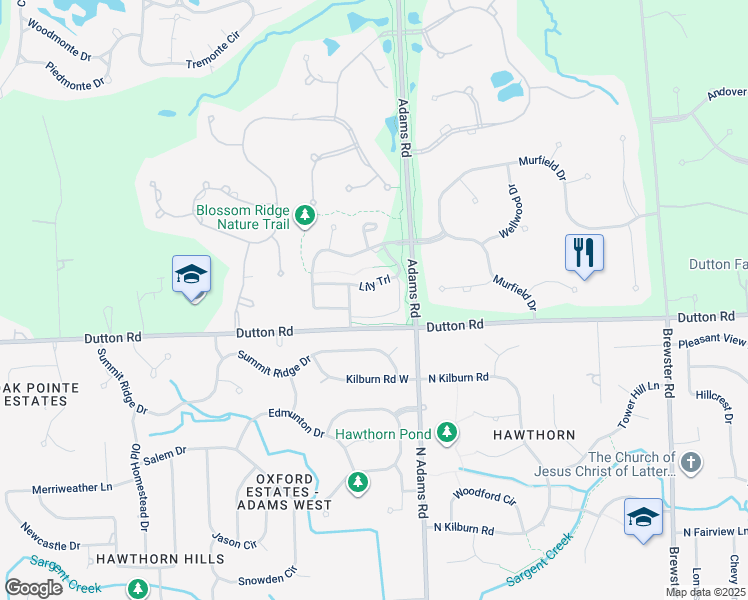 map of restaurants, bars, coffee shops, grocery stores, and more near 3145 Lily Trail in Rochester