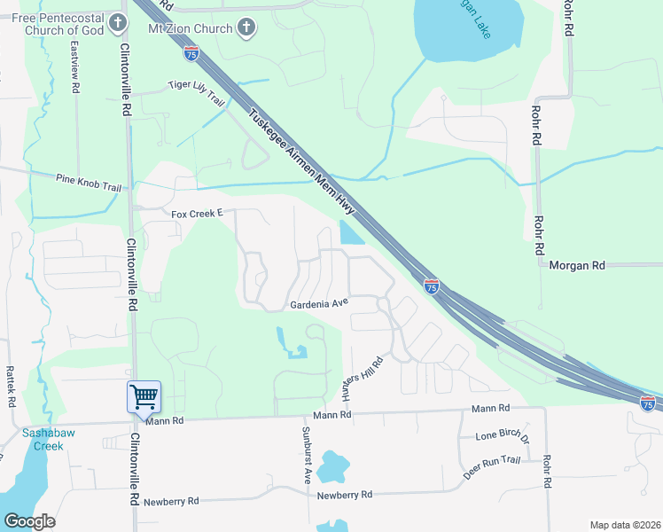 map of restaurants, bars, coffee shops, grocery stores, and more near Mountain Ash Dr in Independence Township
