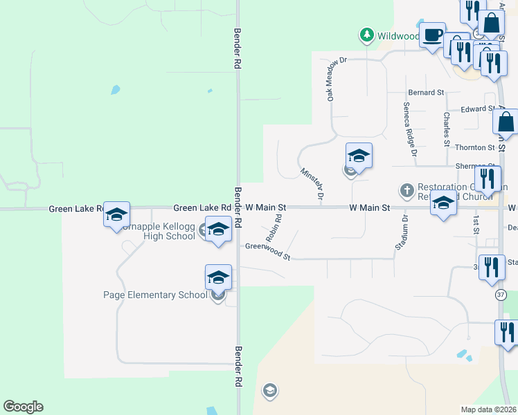 map of restaurants, bars, coffee shops, grocery stores, and more near 1015 West Main Street in Middleville