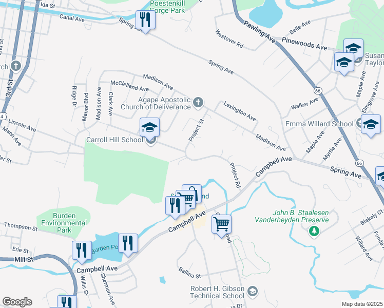 map of restaurants, bars, coffee shops, grocery stores, and more near 632 Griswold Heights in Troy