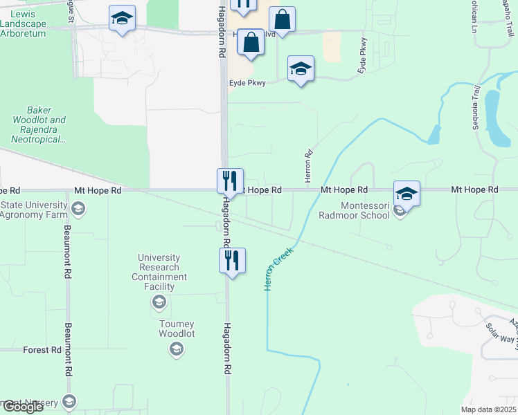 map of restaurants, bars, coffee shops, grocery stores, and more near 2950 Whitehall Drive in Meridian charter Township