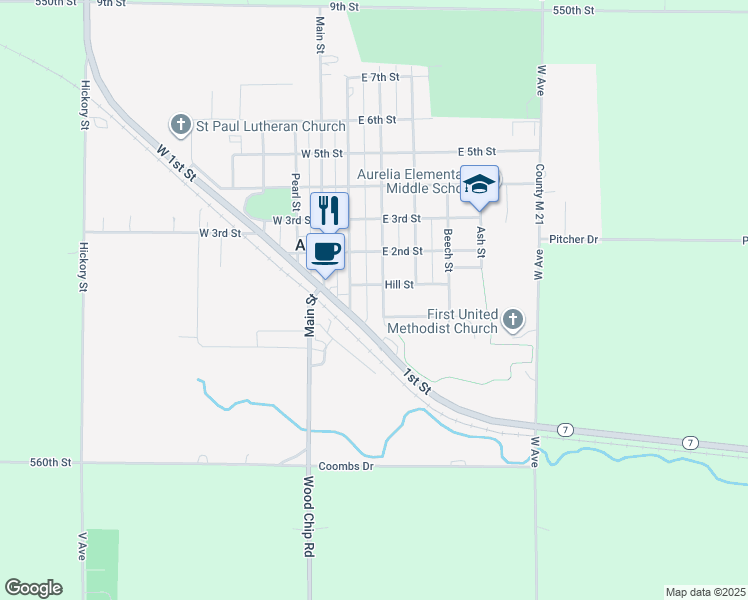 map of restaurants, bars, coffee shops, grocery stores, and more near 208 Hill Street in Aurelia