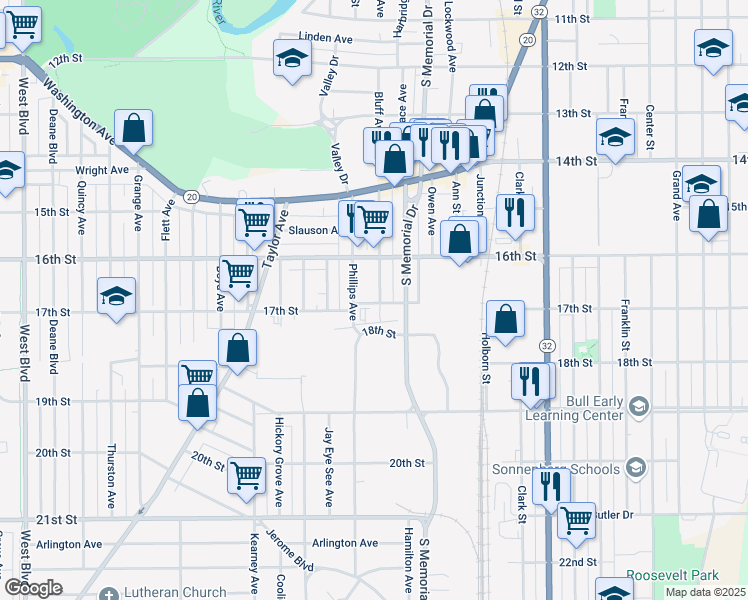 map of restaurants, bars, coffee shops, grocery stores, and more near 1644 Packard Avenue in Racine