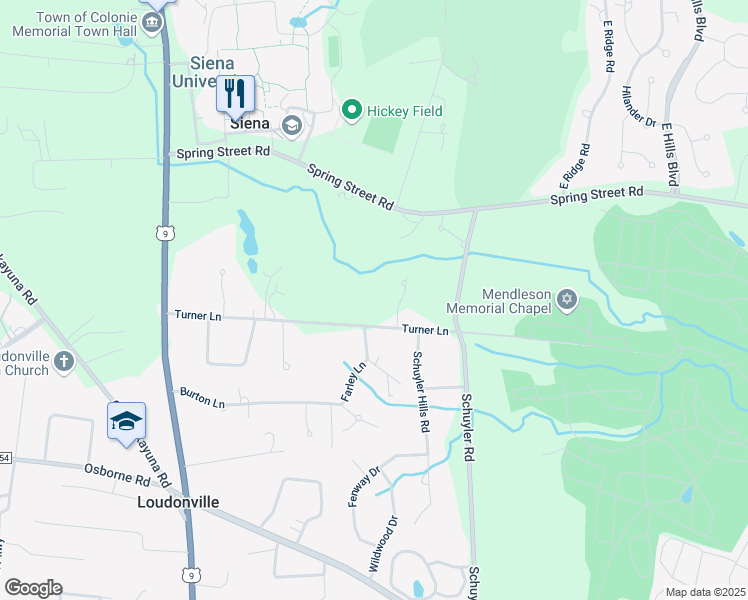 map of restaurants, bars, coffee shops, grocery stores, and more near 40 Turner Lane in Loudonville