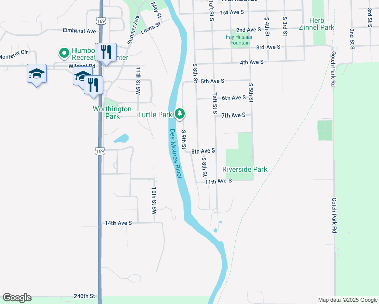 map of restaurants, bars, coffee shops, grocery stores, and more near 899 S 9th St in Humboldt