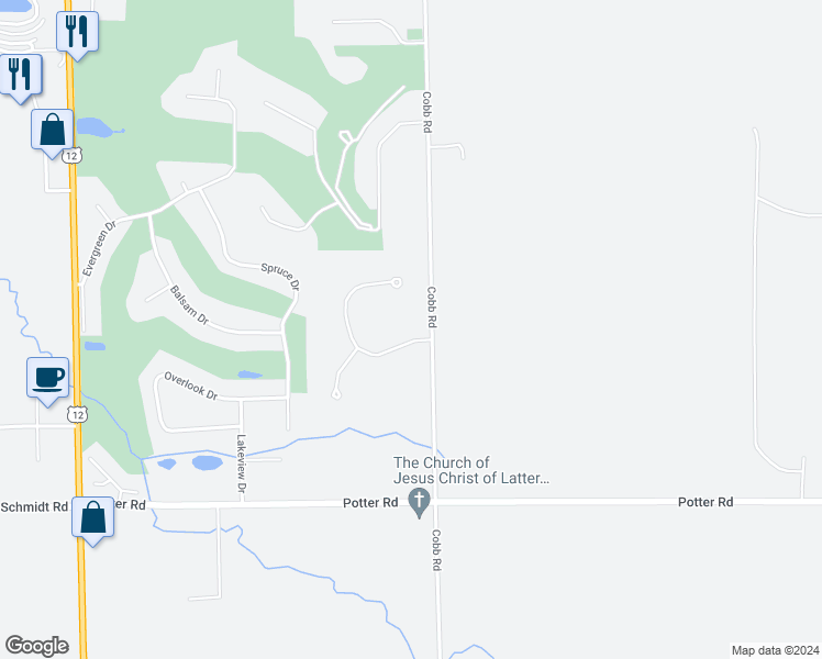 map of restaurants, bars, coffee shops, grocery stores, and more near W4614 Ridgeview Road in Elkhorn